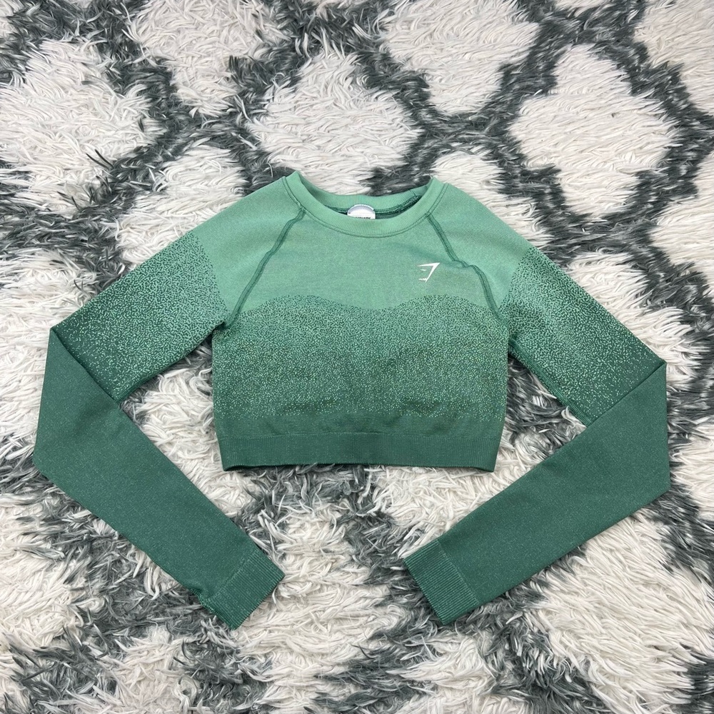 Gymshark Women's Green Adapt Ombre Seamless Long Sleeve Crop Top Size XS